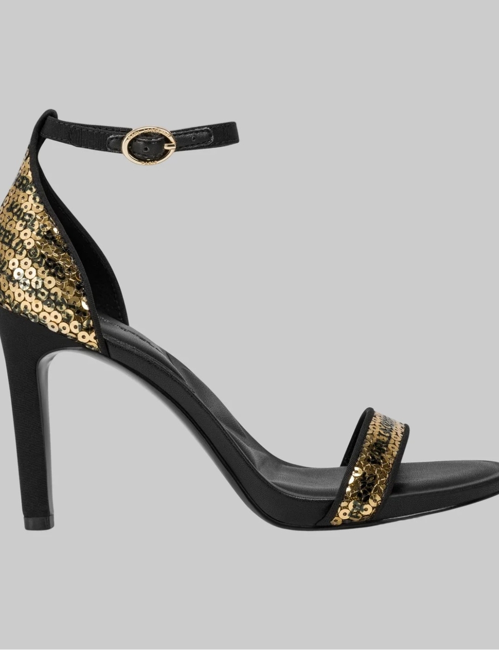 Karl Lagerfeld Black and Gold Sequin Ankle-Strap Heels